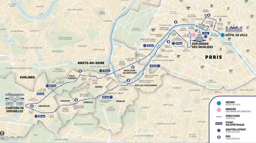 Le parcours du marathon des JO de Paris 2024. (Cliquez pour zoomer) (Paris 2024)